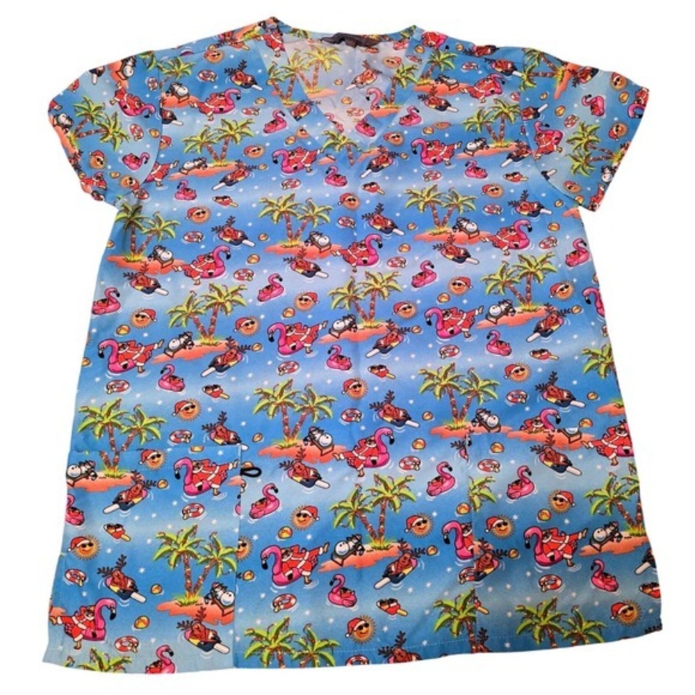 Women's Size Small Tropical Holiday Uniform Scrub‎ Top, Excellent Condition